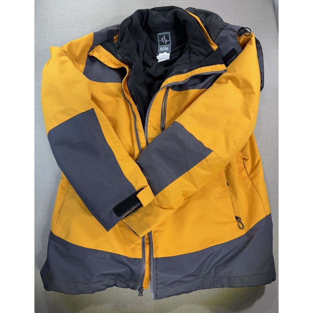 Pulse Yellow Black Ski Jacket Removable Fleece Liner Size Large